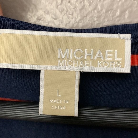 MICHAEL Michael Kors Womans Shark Bite Hem Dress. Blue with Orange/red stripes L - Picture 5 of 10